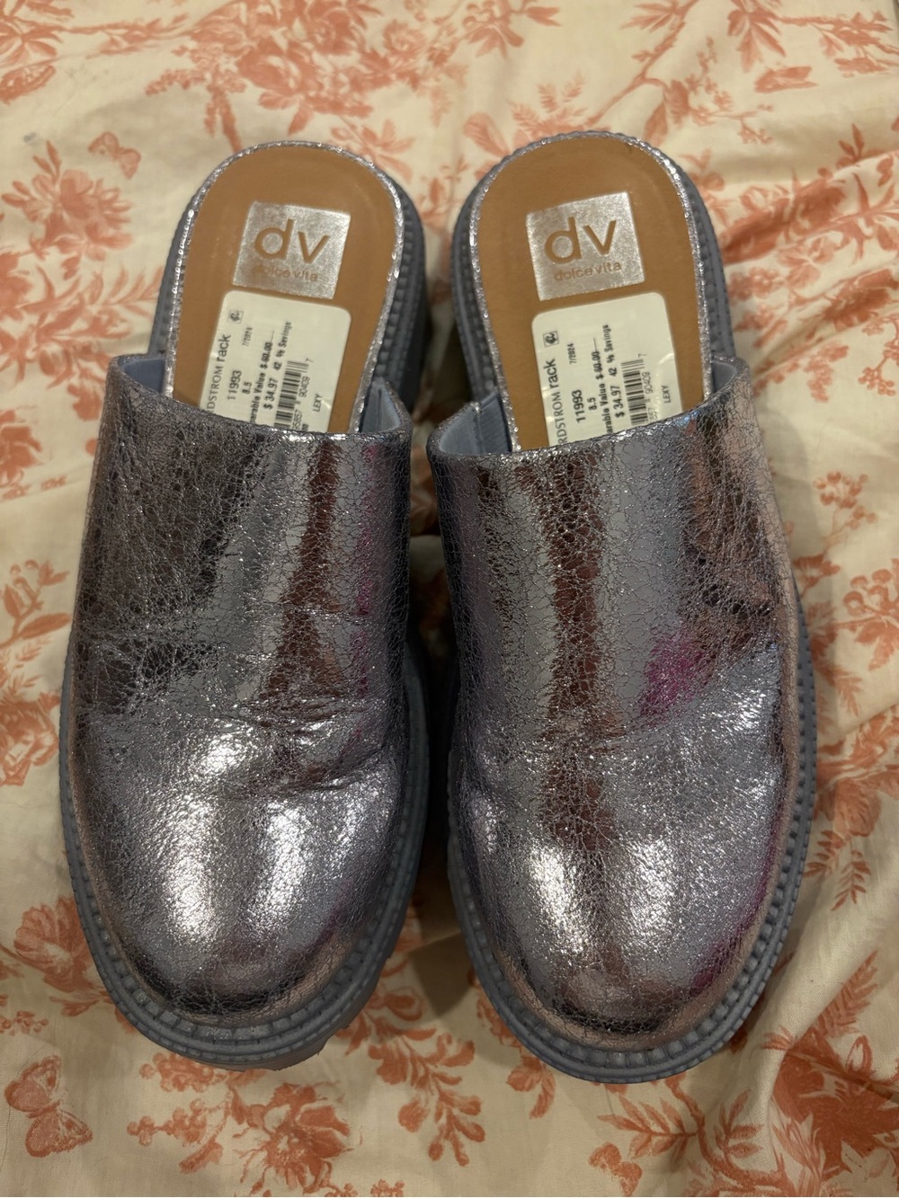 DV by Dolce Vita Iridescent Silver Crackle Slip-On Mules